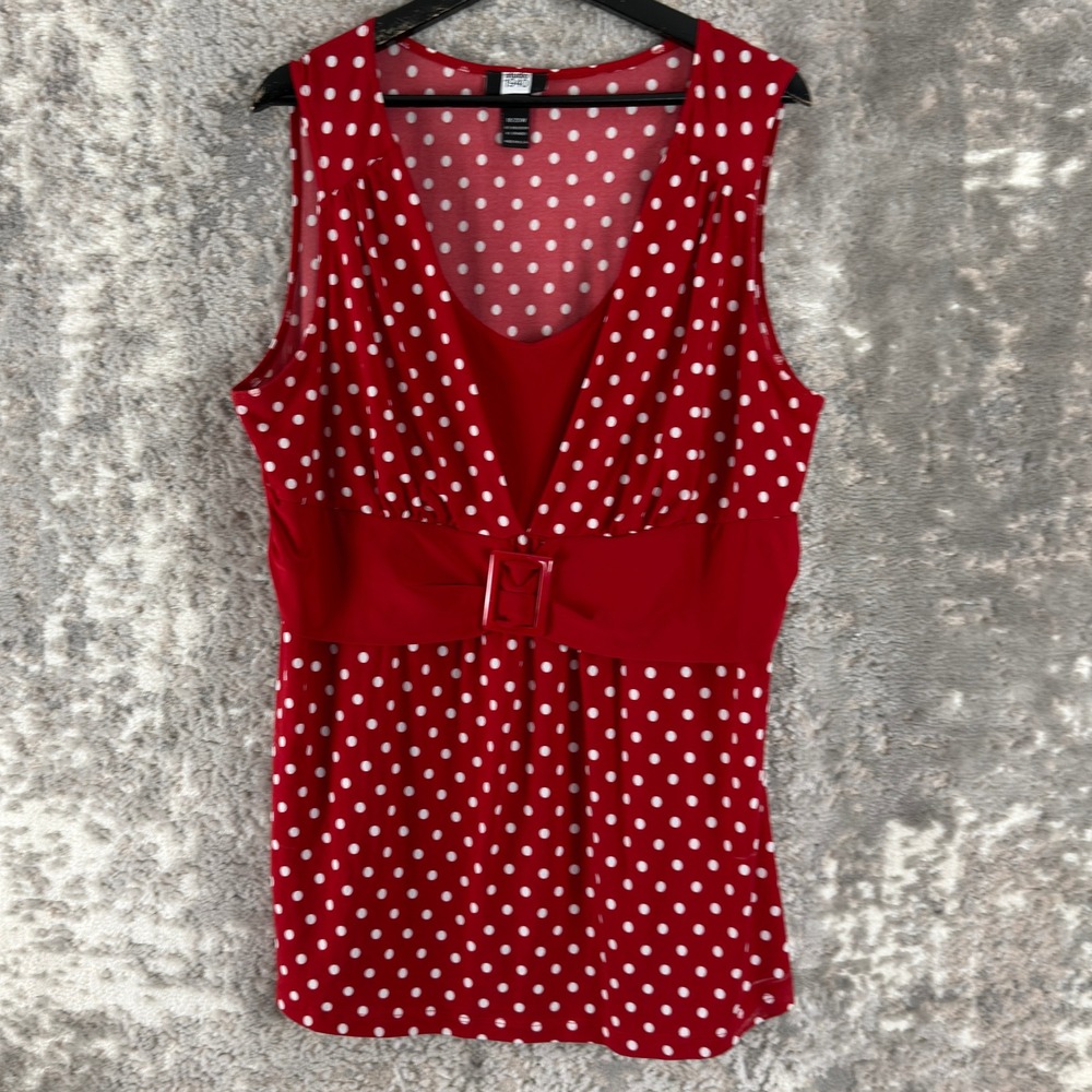 Studio 1940 Plus Size 18/20W Polka Dot Buckle Faux Wrap Tank Top Red Sleeveless